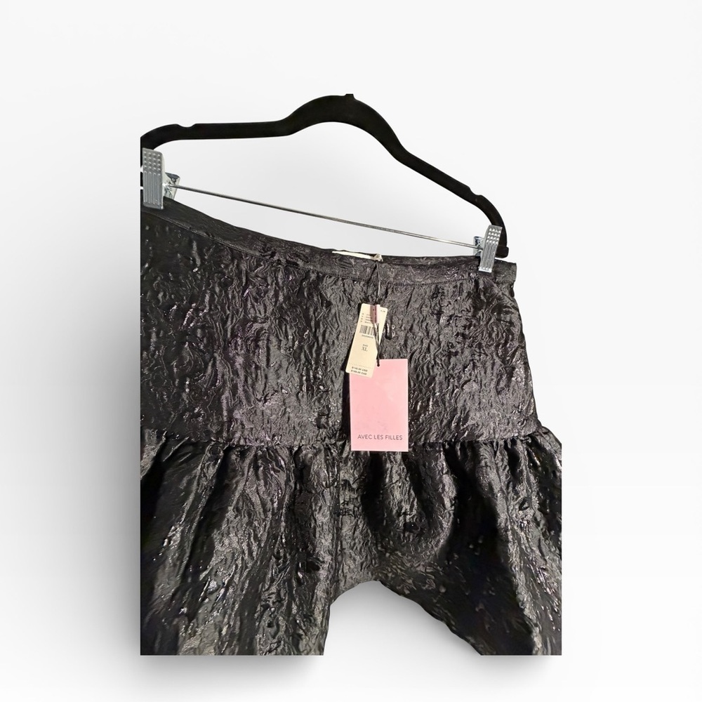 NWT Avec Les Filles With The Girls Black Textured Ruffle Mini  Skirt Sz XL - Picture 3 of 12